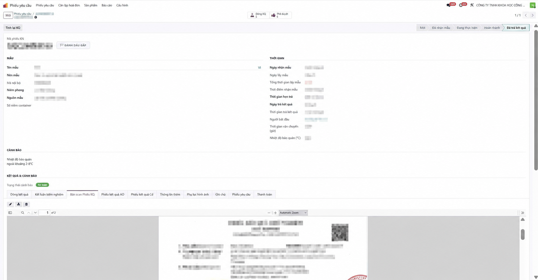 Màn hình ký số và phát hành kết quả Digiport; dữ liệu minh họa đã được ẩn